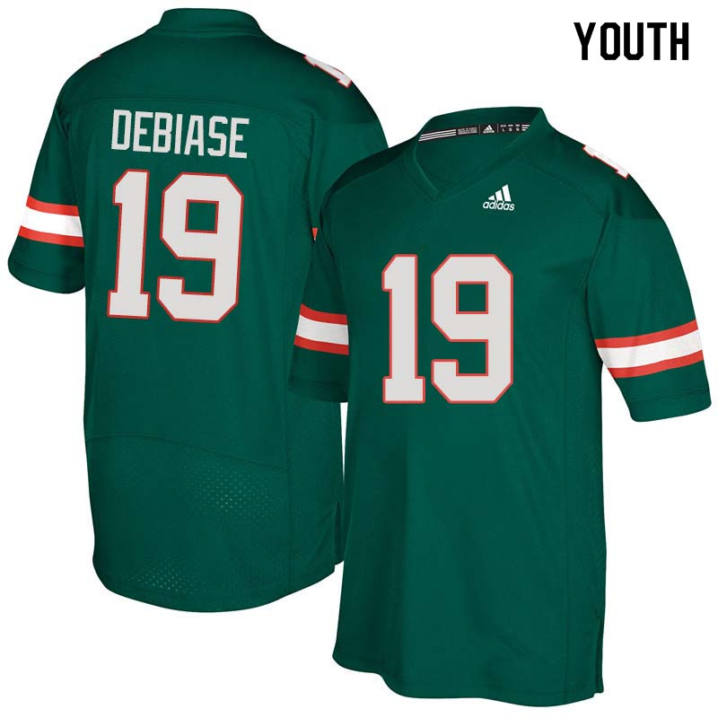 Youth Miami Hurricanes #19 Augie DeBiase College Football Jerseys Sale-Green - Click Image to Close